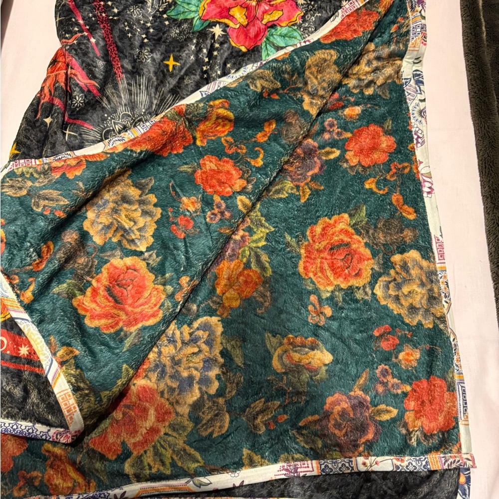 Johnny Was Teal and Orange Floral Scarf
